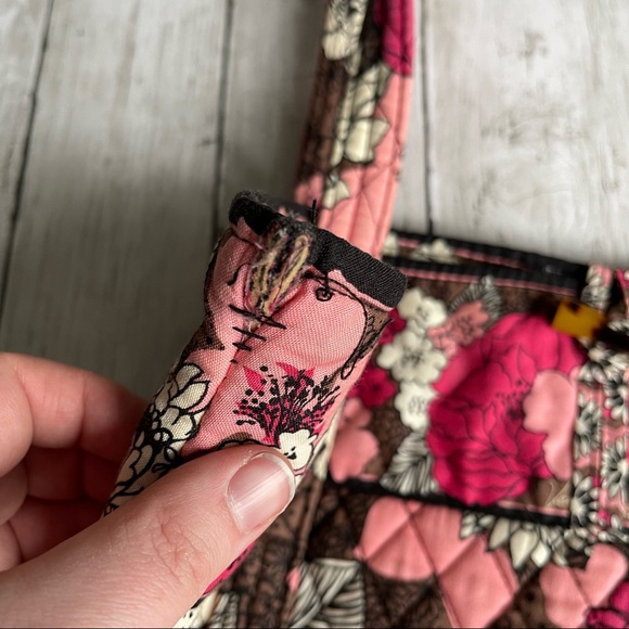 PREOWNED VERA BRADLEY PINK FLORAL TOTE BAG SHOULDER PURSE BROWN - Picture 10 of 10